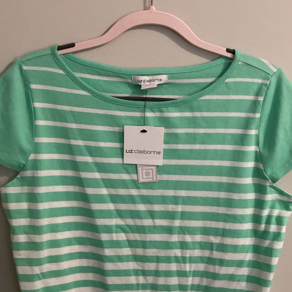 Liz Claiborne women’s teal green striped top - Picture 3 of 14